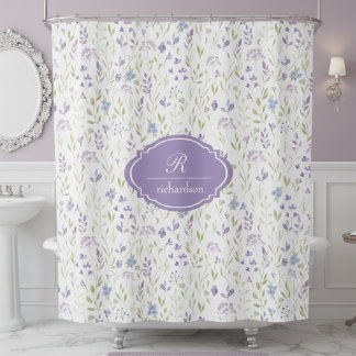 Cortina Para Box Monograma Floral Púrpura Personalizado