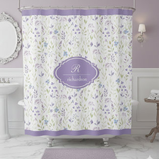 Cortina Para Box Monograma Floral Púrpura Personalizado