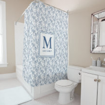 Monograma Francês em Azul Vintage Floral Toile de 