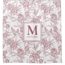 Monograma Francês Floral Vermelho Vintage Toile de
