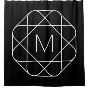 Cortina Para Box Monograma Geométrico Preto e Branco