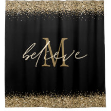 Monograma Inicial de Script de Credo Preto Dourado