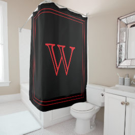 Cortina Para Box Monograma inicial elegante preto e vermelho