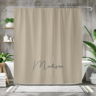 Cortina Para Box Monograma Minimalista Moderno Bege Nome Rascunho