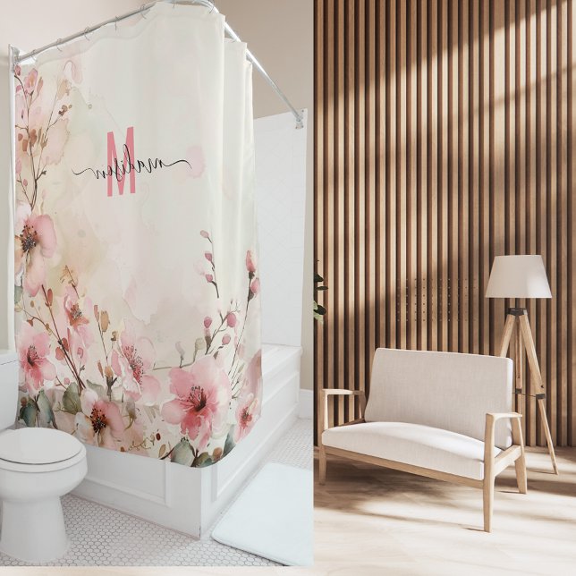 Cortina Para Box Monograma Moderno Elegante em Rosa Script Casament (Criador carregado)