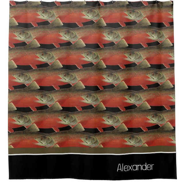 Cortina Para Box Monograma Moderno Peixe Salmão Design Negro Vermel (Frente)