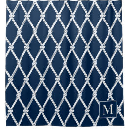 Cortina Para Box Monograma Náutico Preppy Costeiro - Azul Marinho e