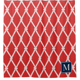 Cortina Para Box Monograma Náutico Preppy Costeiro - Vermelho e Azu