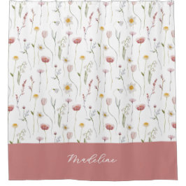 Cortina Para Box Monograma Nome Flor Silvestre Aquarela Rosa Desbot