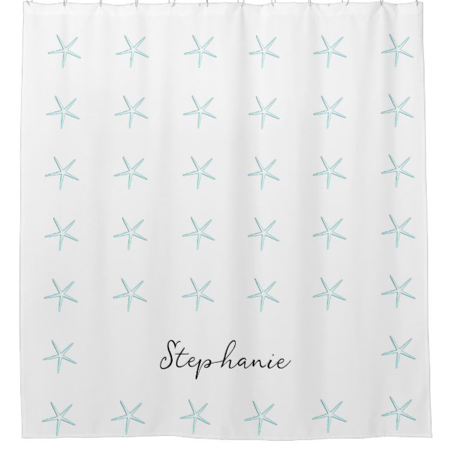 Cortina Para Box Monograma Nome personalizado Teal Blue Starfish Cu (Frente)
