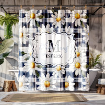 Monograma Personalizado de Gingham Azul-Marinho e 