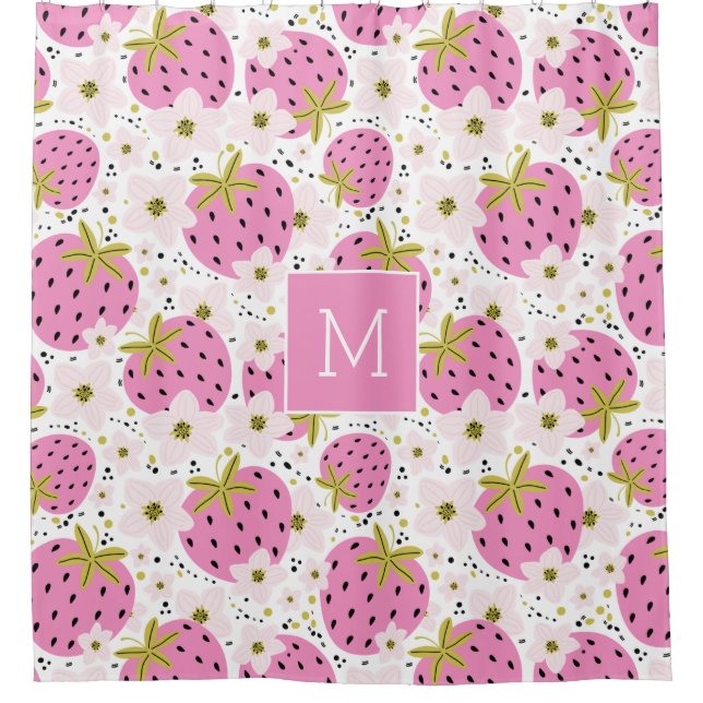 Cortina Para Box Monograma Personalizado de Morangos Rosa (Frente)