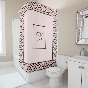 Cortina Para Box Monograma Pink Black Pontos Polka Pontilhados