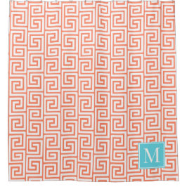 Cortina Para Box Monograma Preppy com Chave Grega – Coral e Turques