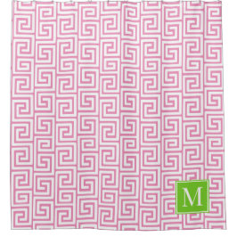 Cortina Para Box Monograma Preppy com Chave Grega – Rosa e Verde Li