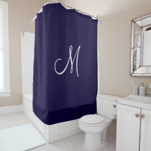 Cortina Para Box Monograma Script Inicial Marinho Azul Branco Mínim