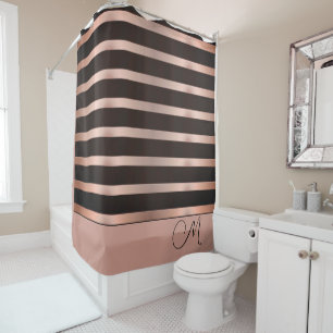 Cortina Para Box Monograma Shimmery Salmon Rosa em Preto