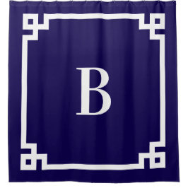 Cortina Para Box Monograma Simples Chave Grega Azul Escuro e Branco