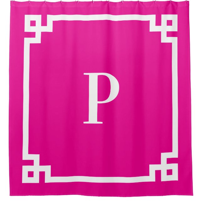 Cortina Para Box Monograma Simples Chave Grega Rosa Quente e Branco (Frente)