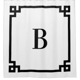 Cortina Para Box Monograma Simples de Borda Chave Grega Branca e Ne