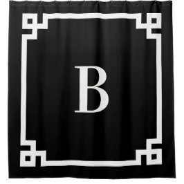 Cortina Para Box Monograma Simples de Borda Chave Grego Preta e Bra