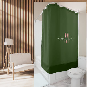 Cortina Para Box Monograma Verde Cor-de-Rosa Elegante Personalizado
