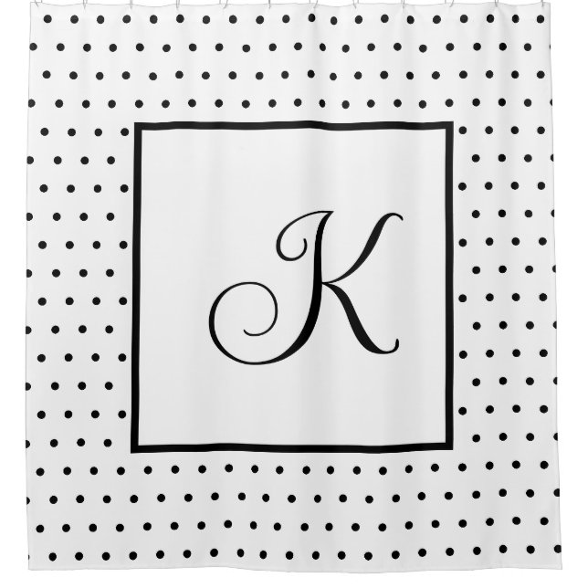Cortina Para Box Monogramas Bolinhas brancas pretas minimamente mod (Frente)