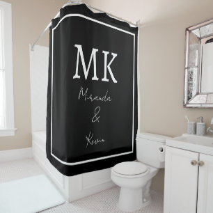Cortina Para Box Monogramas Preto Branco Moderno Minimalista Elegan