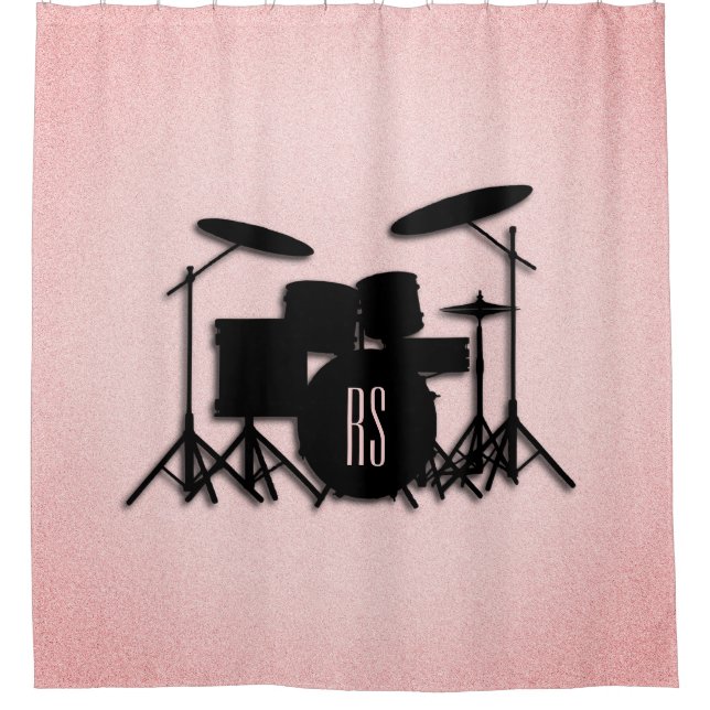 Cortina Para Box Monogramo Drum Set Music Design Rosa (Frente)