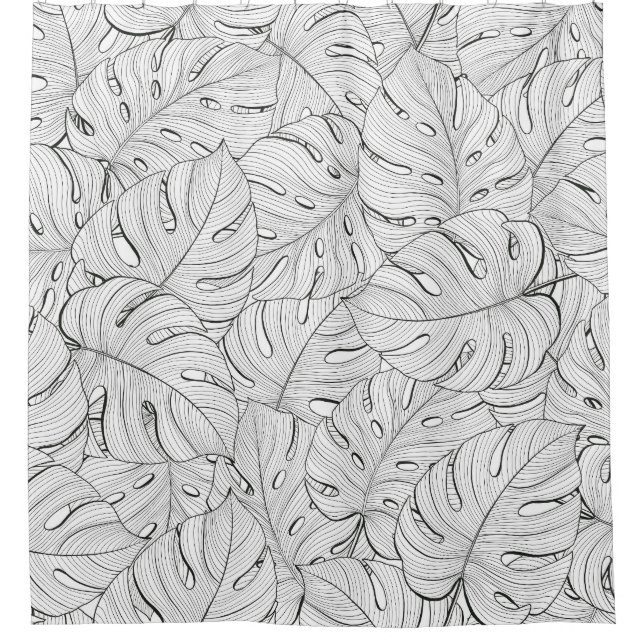 Cortina Para Box Monstera deixa padrão branco preto (Frente)
