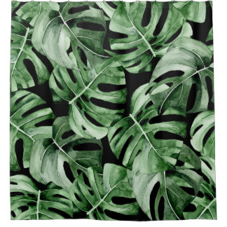 Cortina Para Box Monstera Escura: Impressão Tropical Watercolor.