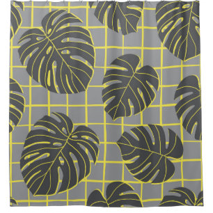 Cortina Para Box Monstera Leaves: Cinza Moderna de Abstrato Amarela