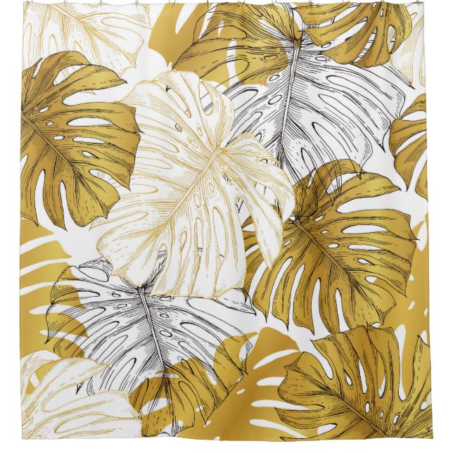 Cortina Para Box Monstera Leaves: Ouro Branco (Frente)