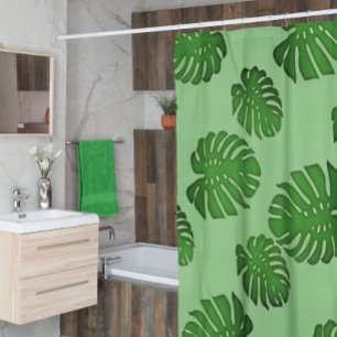 Cortina Para Box Monstera pintada - padrão das folhas tropicais