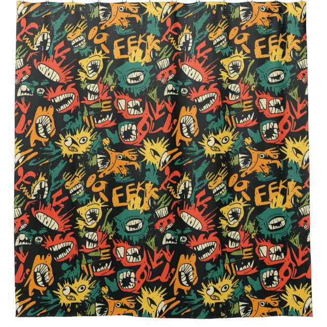 Cortina Para Box Monstro de Grafite Eek Preto Halloween (1) (Frente)