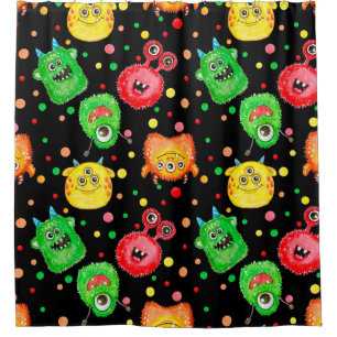 Cortina Para Box Monstros de Aquarela: Padrão sem costura bonito