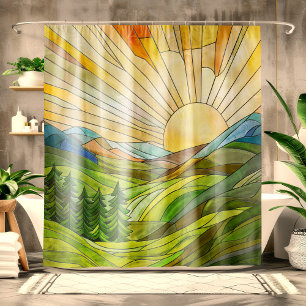 Cortina Para Box Montanha Sunrise Arte Digital Mosaica