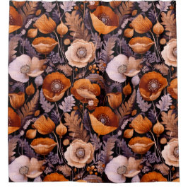 Cortina Para Box Moody poppies on black pattern
