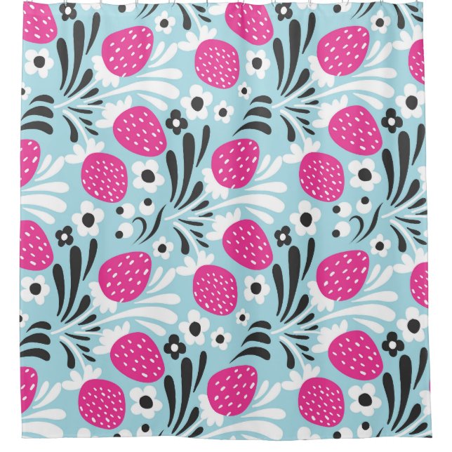 Cortina Para Box Morango Floral: Berry Rosa Sem Costura. (Frente)