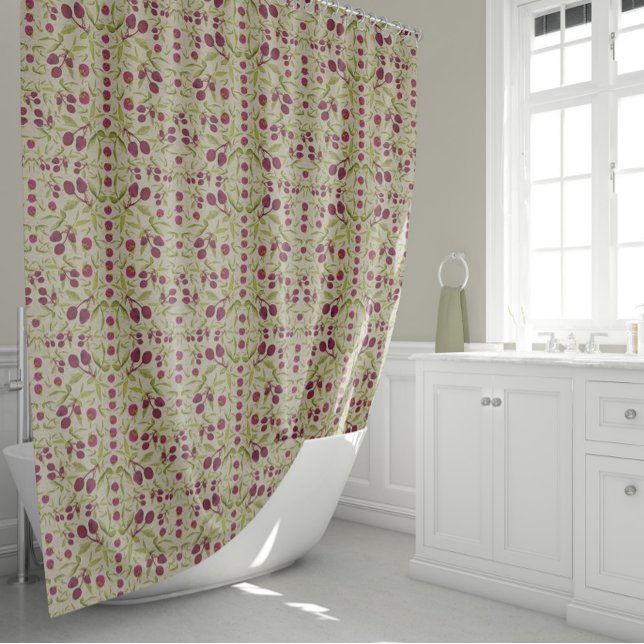 Cortina Para Box Morangos Framboesas Artes e Artesanatos Estilo (Strawberries Raspberries Arts & Crafts Style Shower Curtain by Jenn Steffen for Studio Posies.)