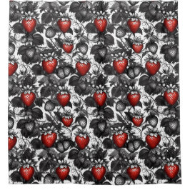 Cortina Para Box Morangos Pretos, Brancos e Vermelhos por toda part