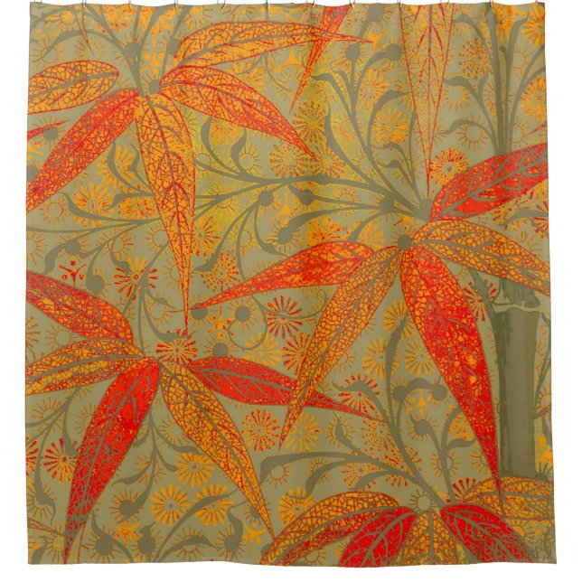 Cortina Para Box Morris & Co. Padrão Bambu Godwin Laranja & Salvia (Frente)