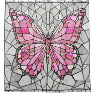 Cortina Para Box Mosaico-borboleta - Fada-Rosa-clara e cinza
