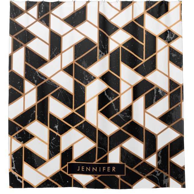 Cortina Para Box Mosaico do Mármore Preto e Branco (Frente)