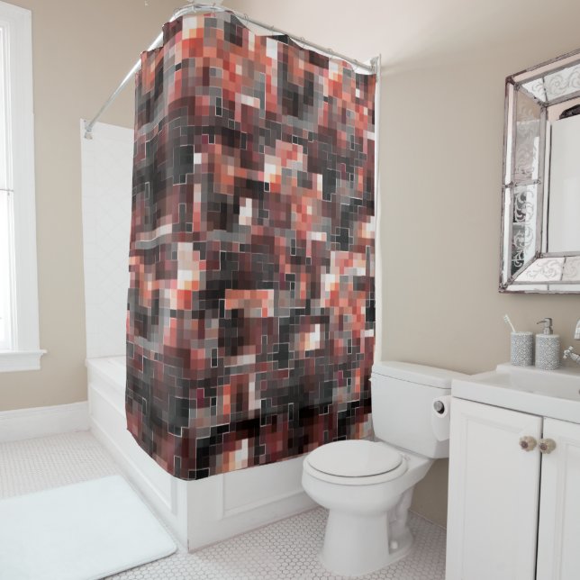 Cortina Para Box Mosaico quadrado estilo azulejo virtual em bege a  (In Situ)