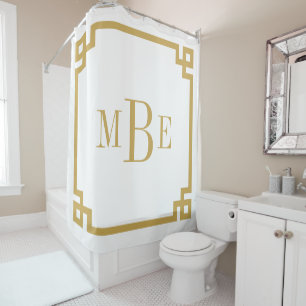 Cortina Para Box Mostarda e Branco Greek Key   Monogramado
