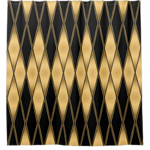 Cortina Para Box Motif de diamante: padrão elegante preto-dourado.