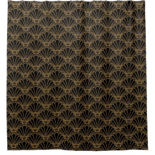 Cortina Para Box Motif do ventilador do Deco de Arte Preta e Dourad