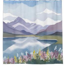 Cortina Para Box Mountain Lake | Floral Watercolor Landscape
