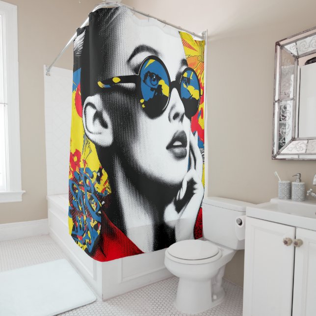 Cortina Para Box Mulher de arte pop com óculos de sol (In Situ)